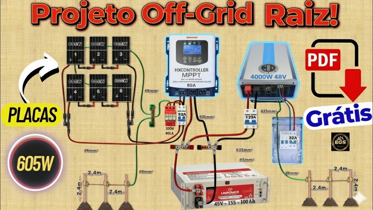 Projeto de Energia Solar Off Grid Raiz Para Tocar a Casa Por 24 Horas