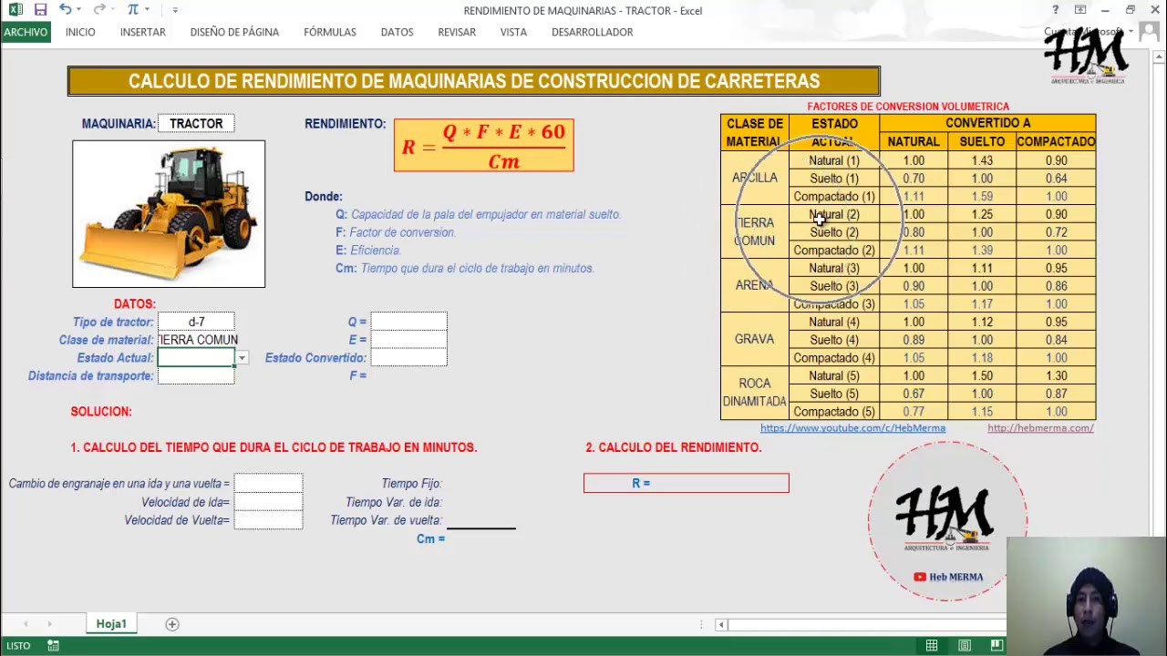 EXCEL para Rendimiento de Maquinaria: TRACTOR | #HebMERMA
