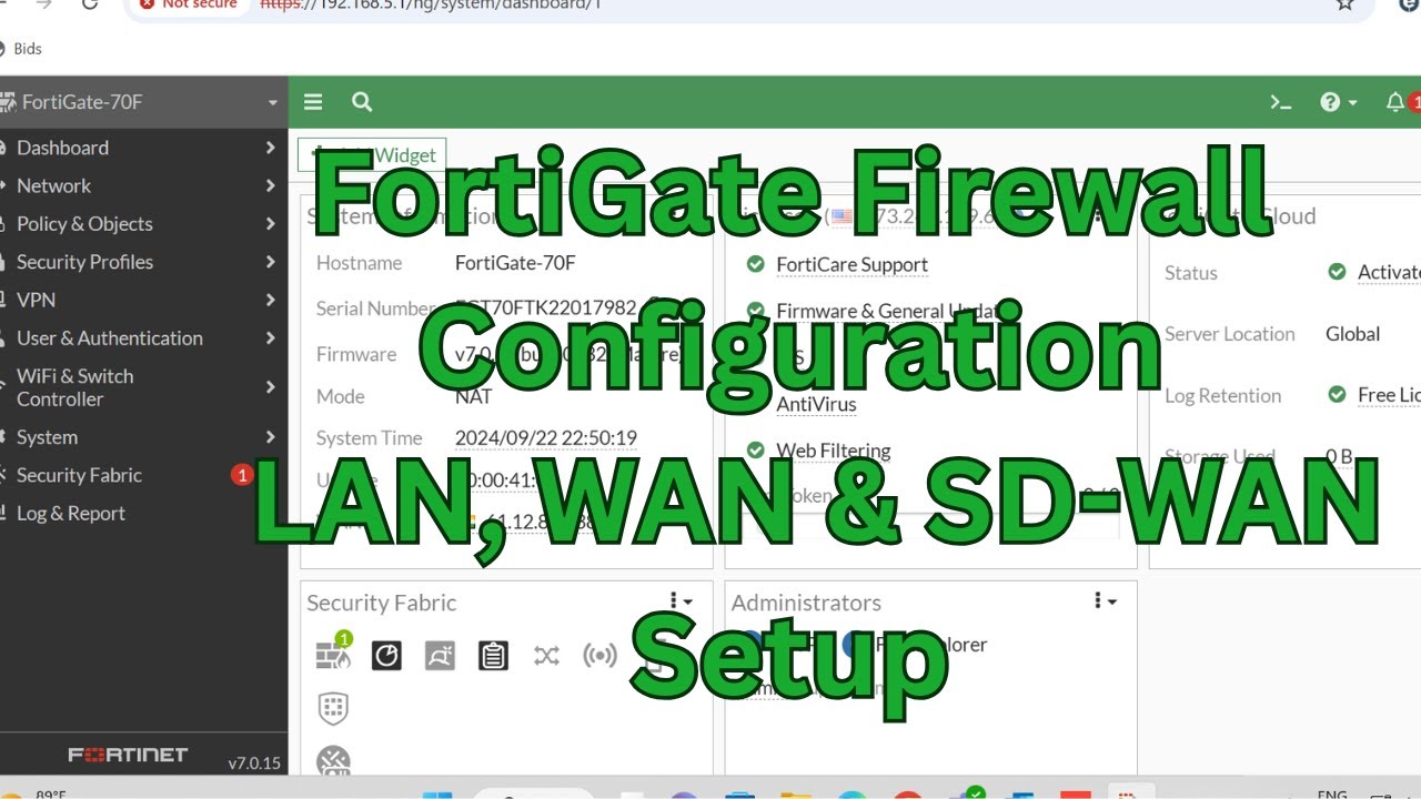 FortiGate Firewall Configuration Part 1 LAN, WAN & SD WAN Setup