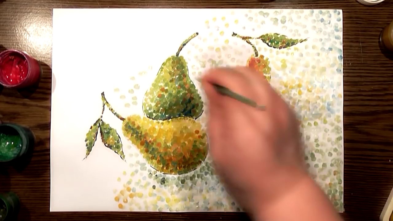 Pointillism Technique   Pears on the Table