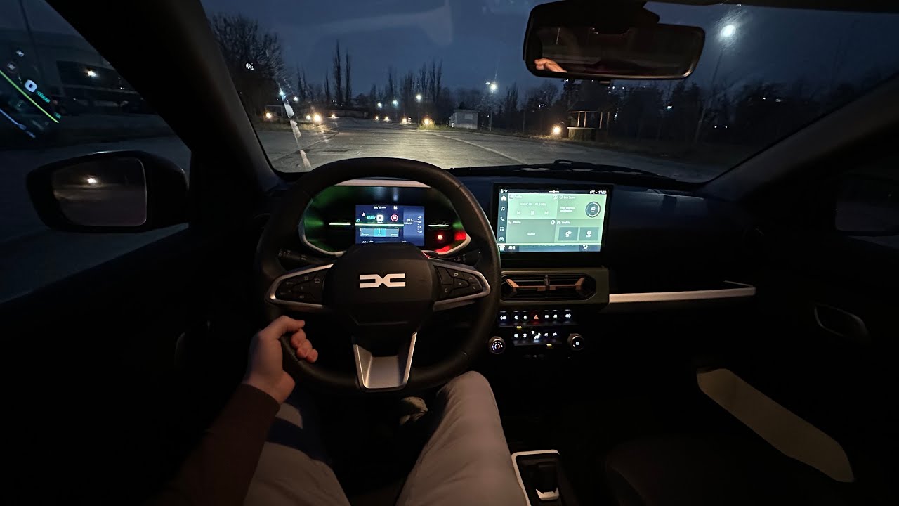 Driving New Dacia Spring 2025 at Night