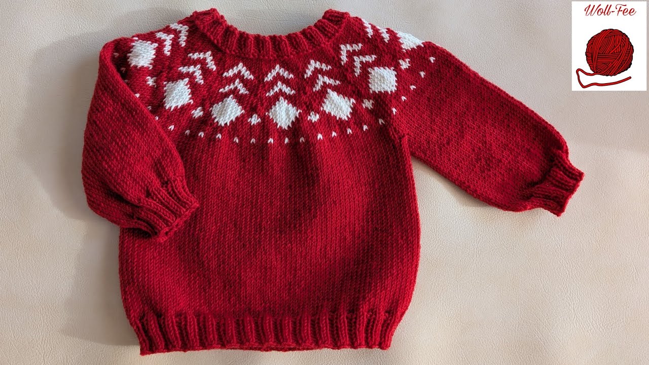 Babypulli stricken (Norweger mit Rundpasse), Schritt f&uuml;r Schritt, andere Gr&ouml;&szlig;en siehe Infobox