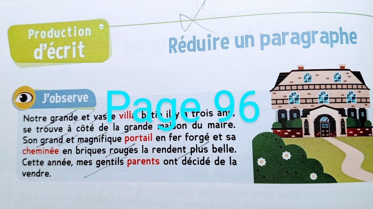 CE2 :  Production d' écrit : Réduire un paragraphe page 96.Le trésor des mots