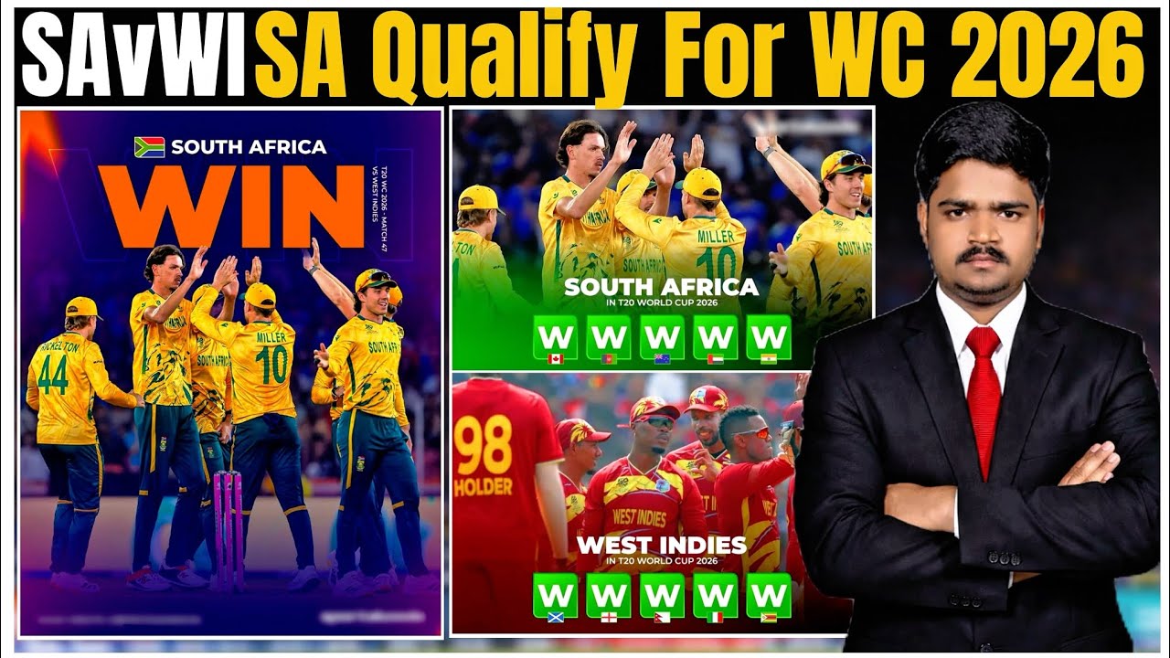 South Africa VS West Indies South Africa win by 9 wicket 3 ball left South Africa qualify 🇿🇦