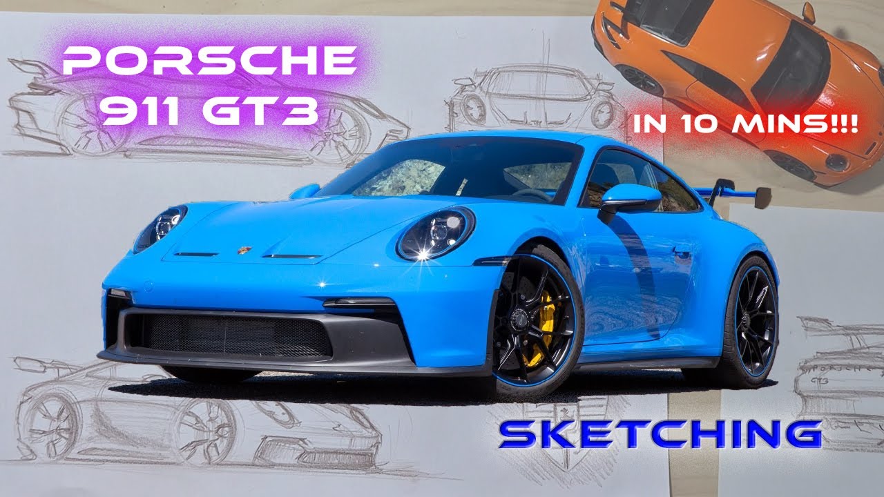 PORSCHE 911 GT3 SKETCHING | MULTI-VIEW AUTOMOTIVE DRAWING TIMELAPSE  #porsche #automobile #sketch