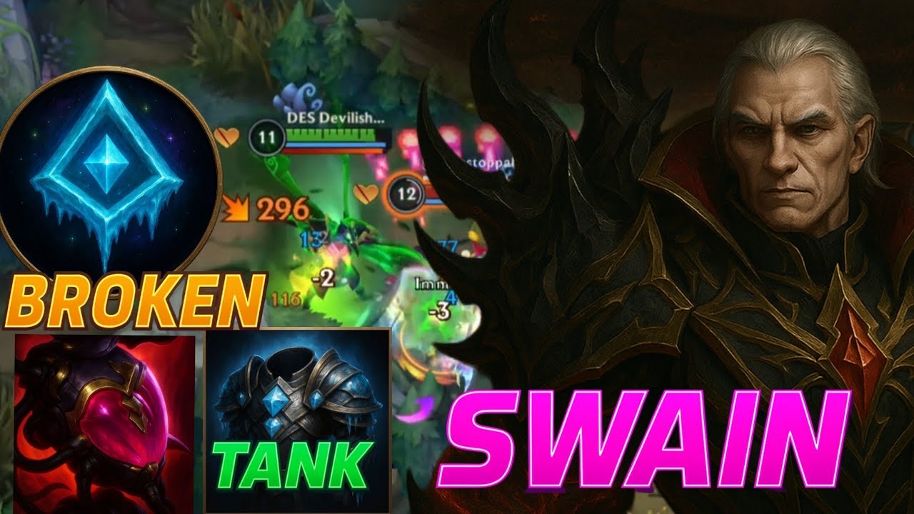TOP 200 Europe, Wild Rift Swain Support Lane Gameplay in Season 17 (Build & Runes) rank