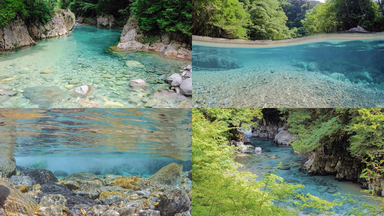[4K] 阿寺ブルー：奇跡の清流 阿寺渓谷（長野県木曽郡大桑村）水中撮影＆ドローン空撮　Atera Valley,Nagano,Clear stream with high transparency
