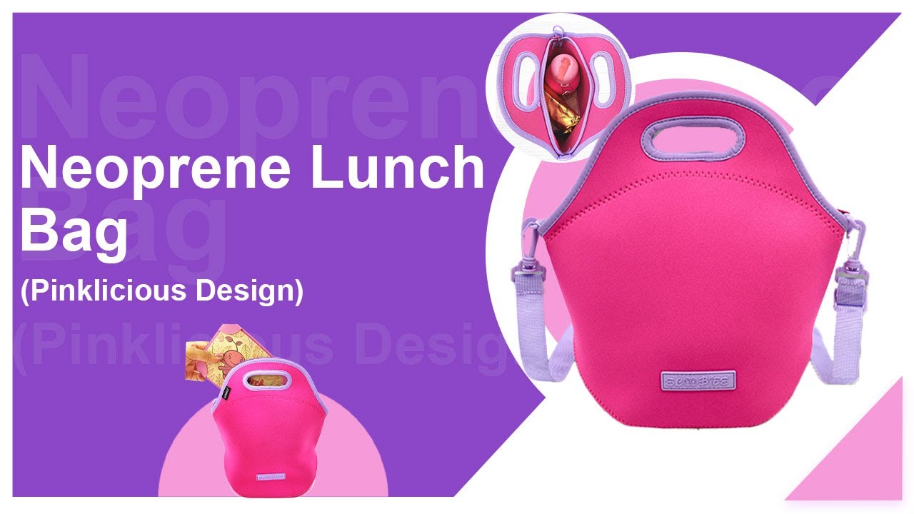 Neoprene Lunchbag (Pinklicious Design)| With Adjustable & Detachable Shoulder Straps | Insulated
