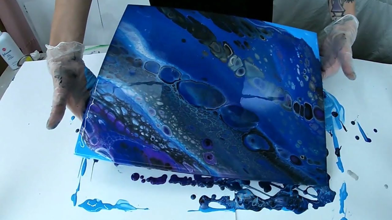 BLUE METALLIC Acrylic Pour Painting!