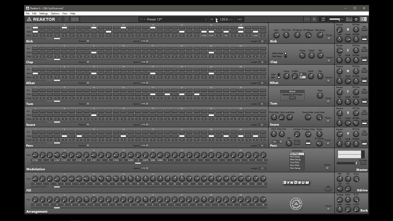 SynDrum (Analog Modeled Drum Machine For Reaktor)