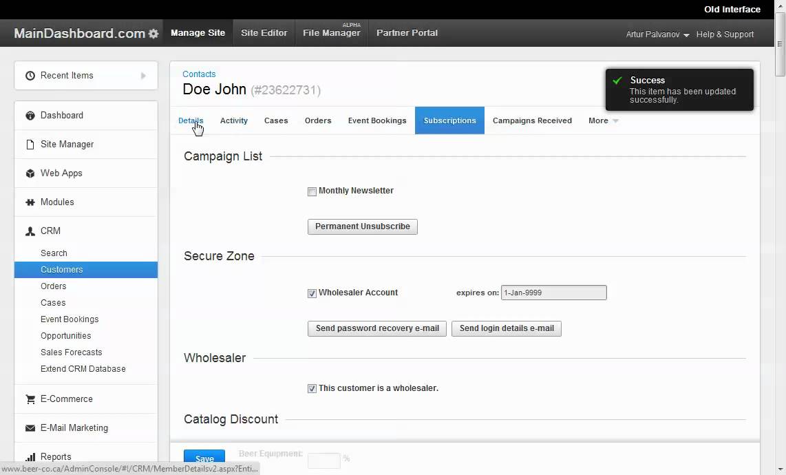 How to assign a wholesale customer in Business Catalyst