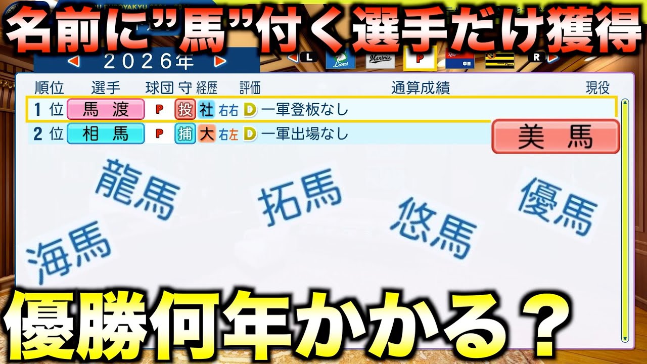 【ウマ息子】名前に”馬”が付く選手だけ獲得して優勝するには何年かかるのか？【パワプロ2025】
