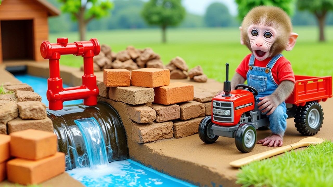 Monkey Nana drives a Tractor and faces a giant ostrich over a mysterious egg - NANA MONKEY LIFE