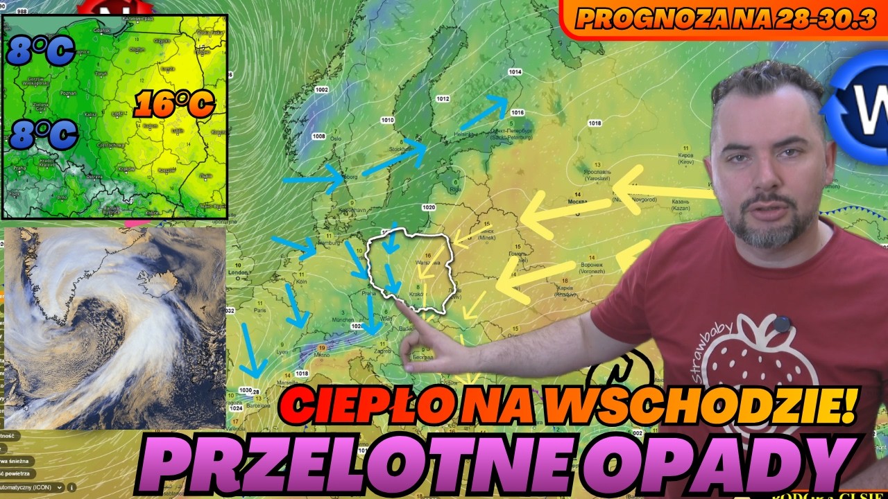 Przelotne opady deszczu. W g&oacute;rach śnieg. W dzień na wschodzie do 16&deg;C. Prognoza