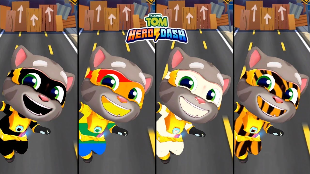 Talking Tom Hero Dash Tiger Tom vs Rainbow Tom vs Black Tom vs White Tom - Android Gameplay