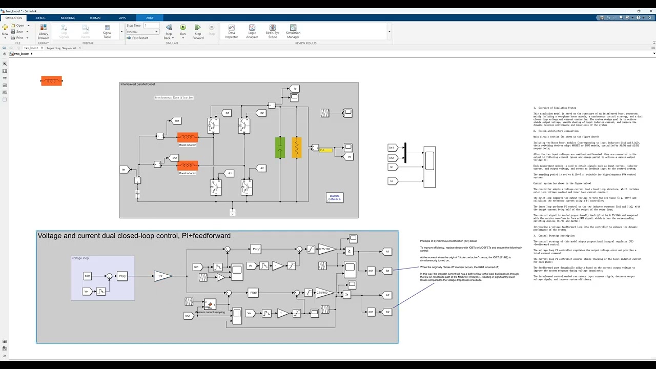 Interleaved parallel synchronous boost circuit /matlab simulink