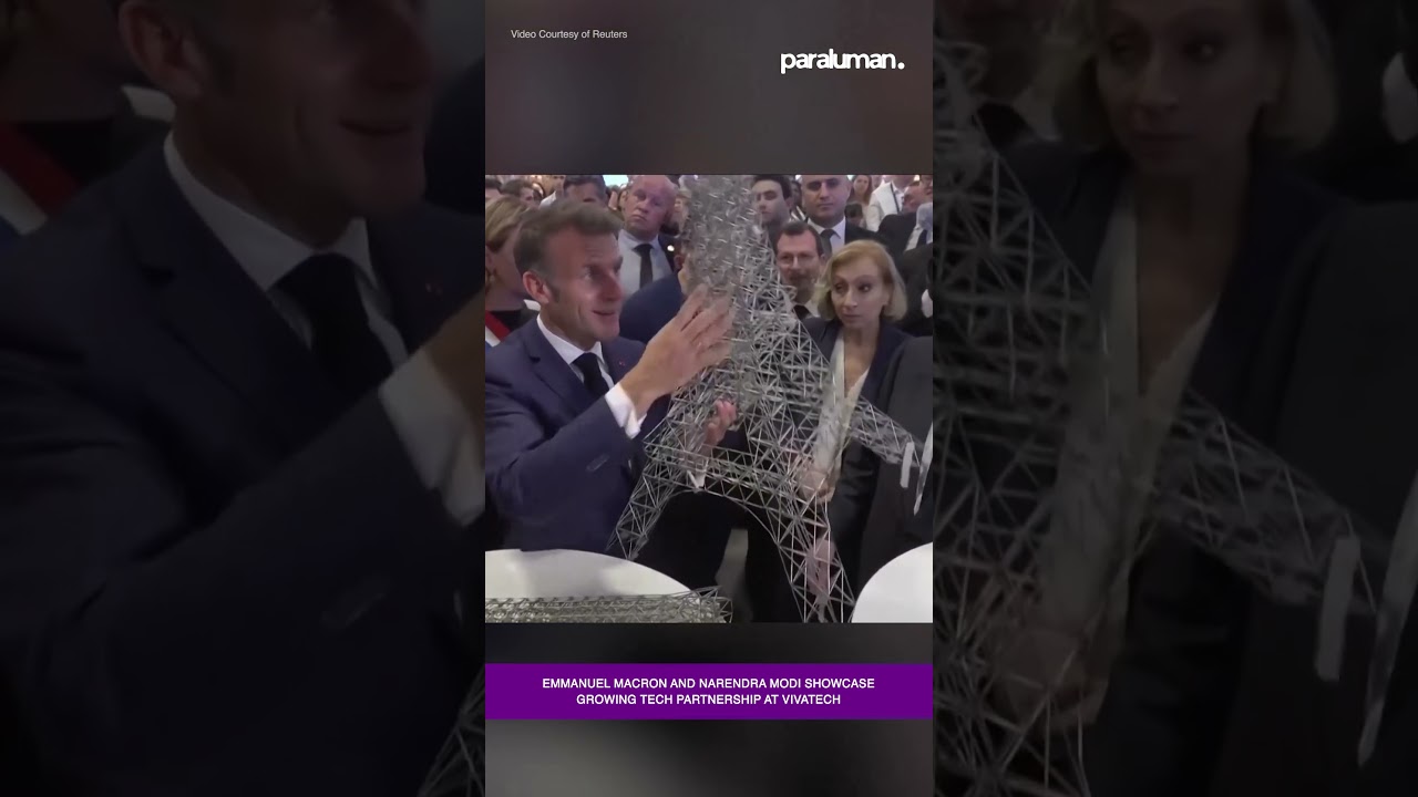 Эмманюэль Макрон и Нарендра Моди демонстрируют растущее технологическое партнерство на выставке V...