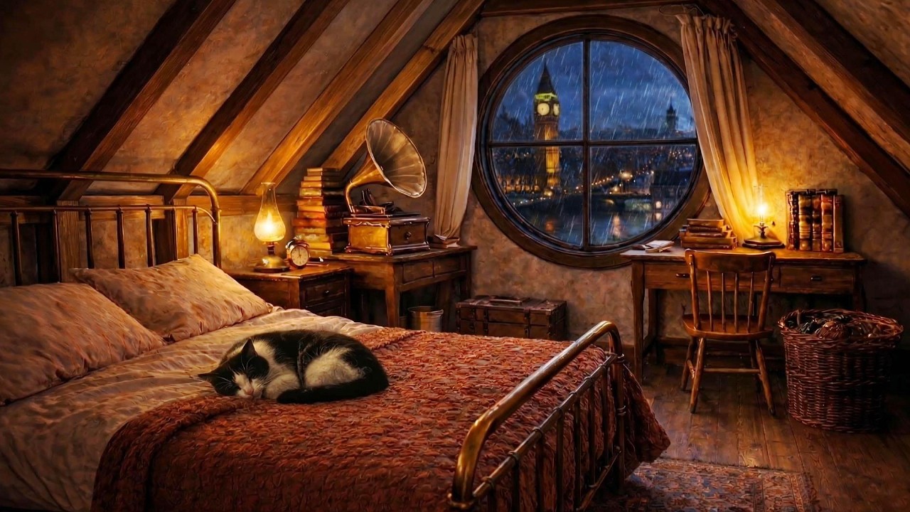 1940s Oldies on a Stormy London night | Cozy Rain and Thunder