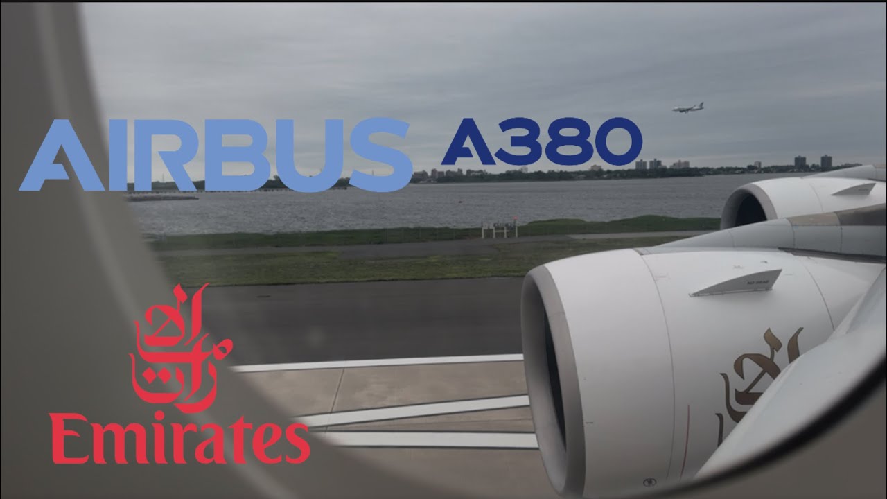 (ITEMS CRASHING DOWN) Emirates Airbus A380 FULL Departure From New York-JFK