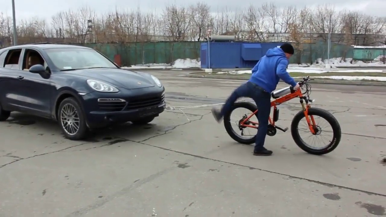 Невероятно! Электровелосипед GOBIKE тащит Porsche Cayenne!!!