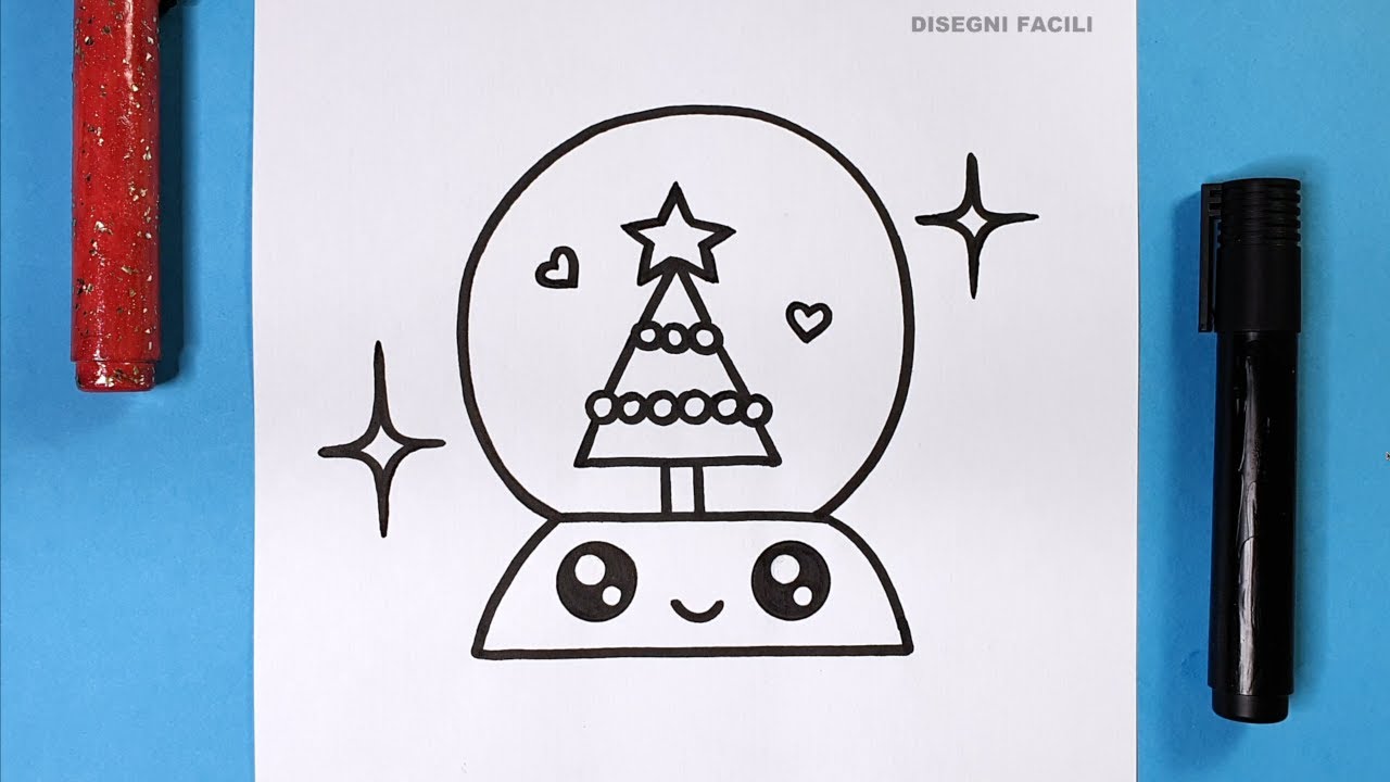 Come disegnare una palla di neve con un albero di Natale &ndash; Tutorial facile passo dopo passo