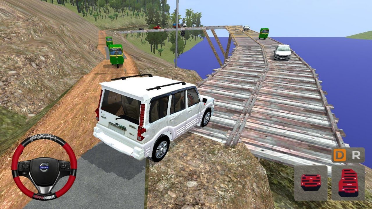 Mahindra Scorpio CAR 🚗 Indian Traffic Off-road 😱 Bridge | Bus Simulator Indonesia Gameplay (BUSSID)