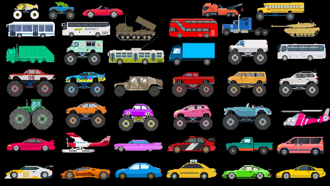 100 Vehicles Collection | Cars, Trucks, Trains, Planes, Buses & More in Retro Style