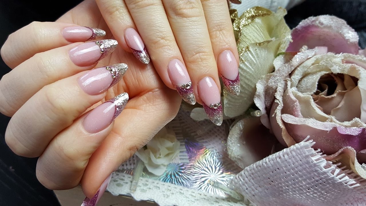 GELNÄGEL GLITZER VERLAUF | Neumodellage mit Stiletto Tipps | Mandelform