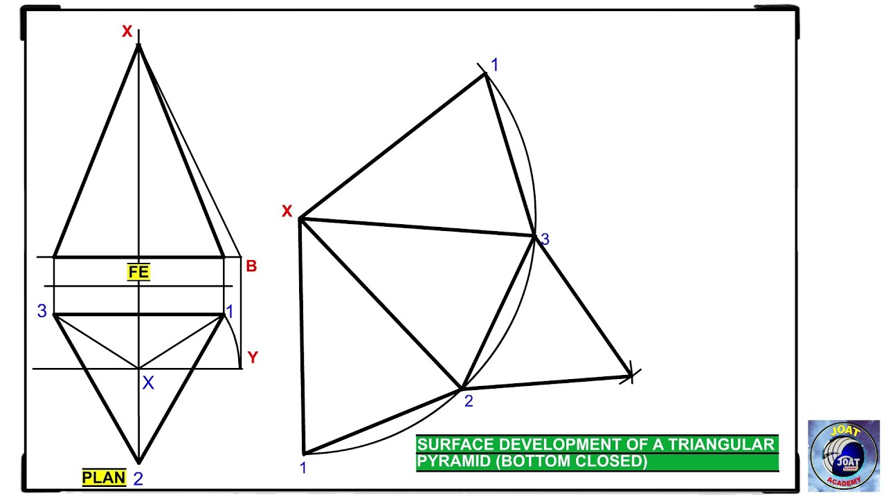 How to draw the Surface Development of a Triangular pyramid |bottom closed|