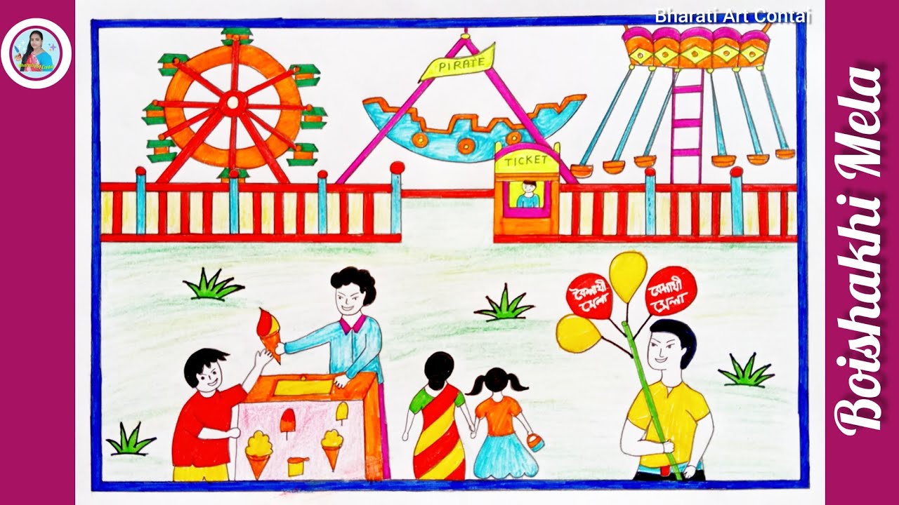 Boishakhi Mela drawing step by step / mela drawing / pohela boishakh drawing ( part - 2 )