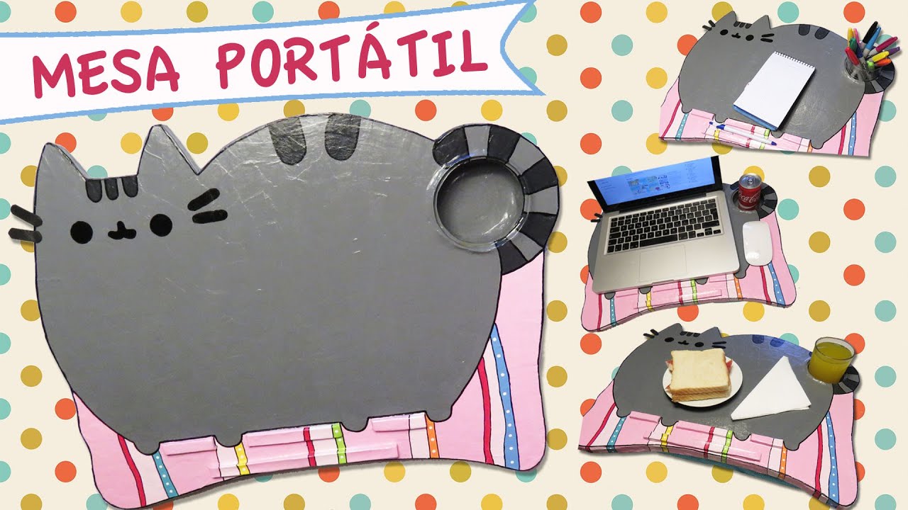 MESA PORTÁTIL PUSHEEN con COJÍN y Portavaso - Para estudiar, trabajar...