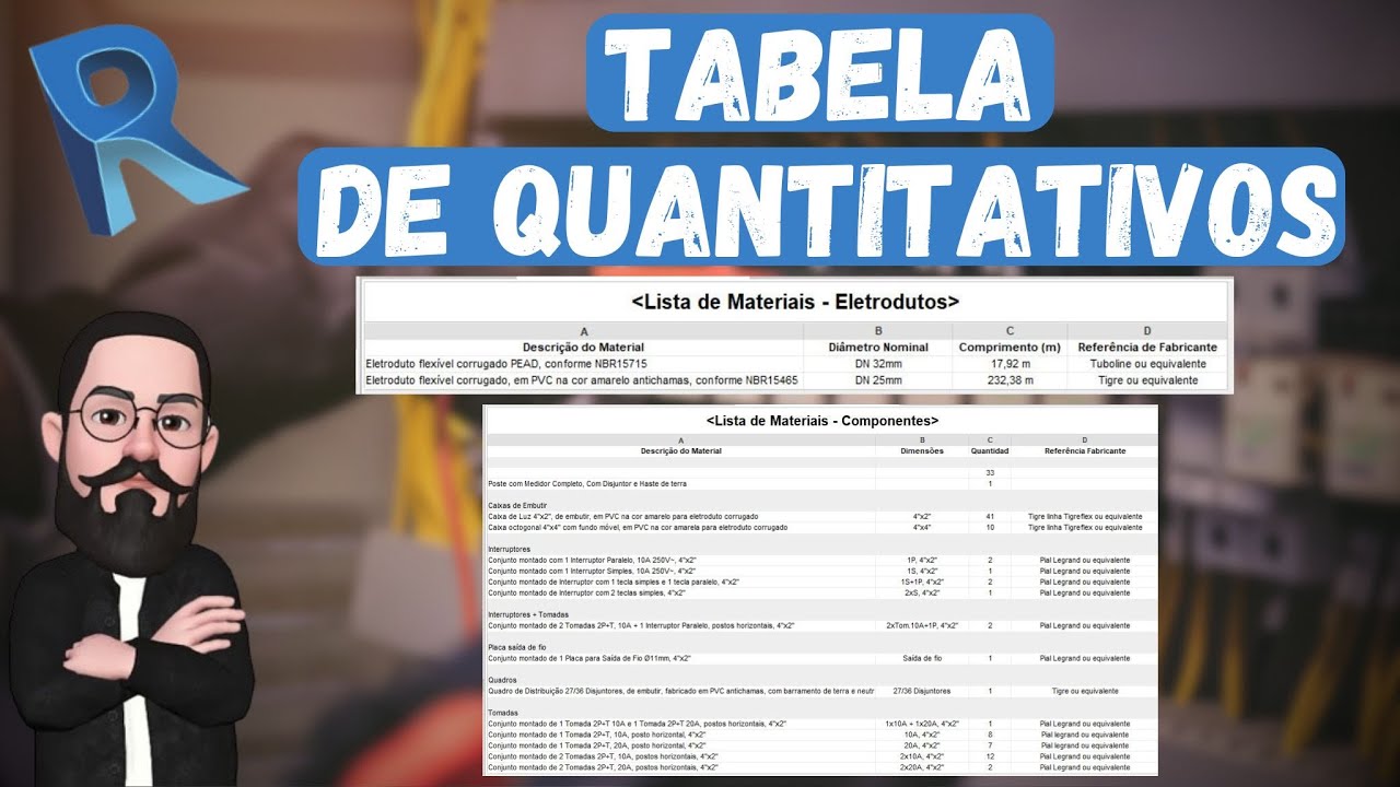 Como criar tabela de quantitativos (Lista de Materiais) - Aula 19 - Projeto Elétrico REVIT MEP