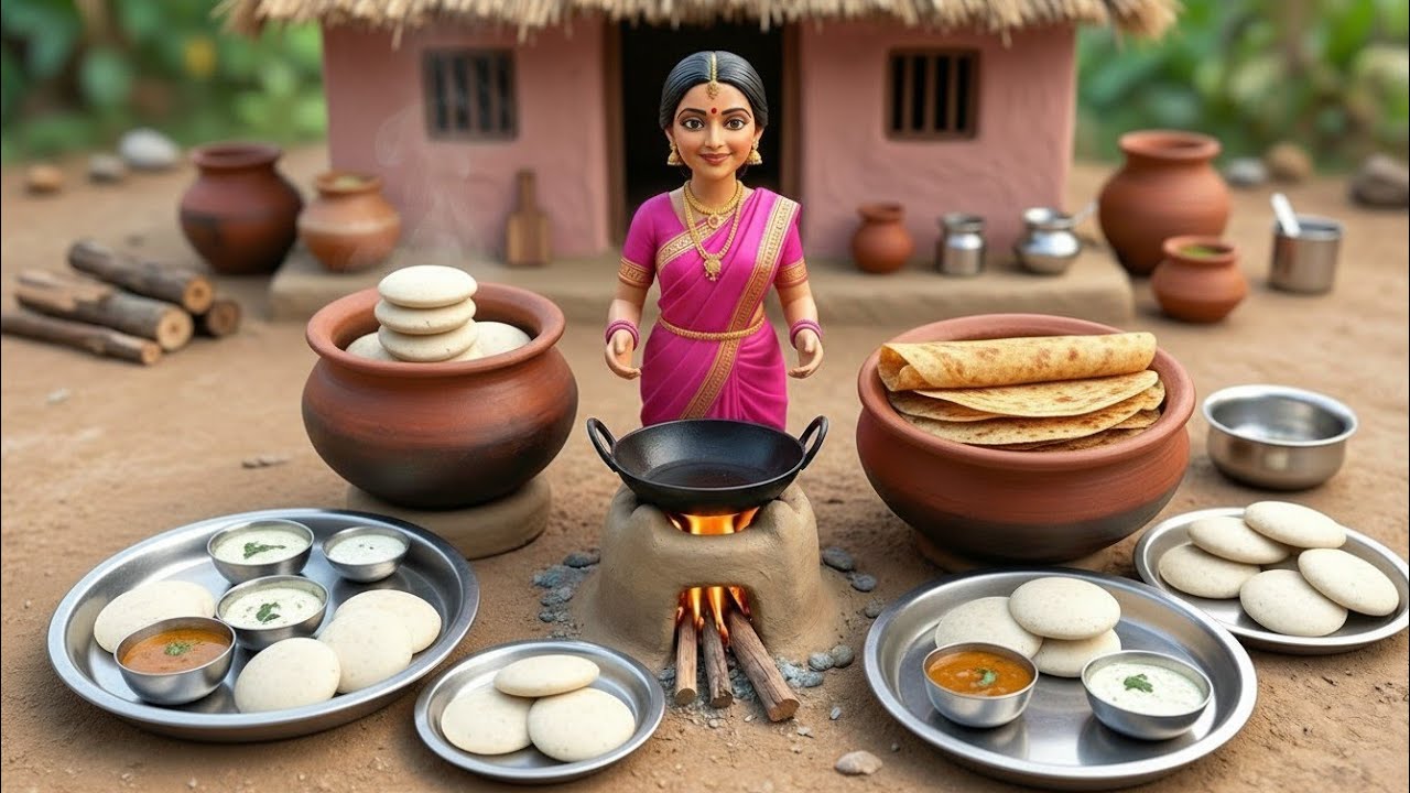 Village asmr cooking ittli dosa#miniaturecooking #cozyasmr #food 