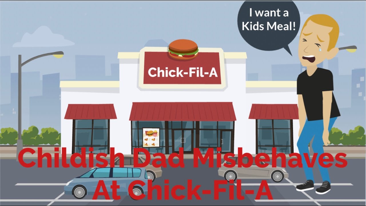 Папа-ребёнок ведёт себя плохо в ресторане Chick-Fil-A