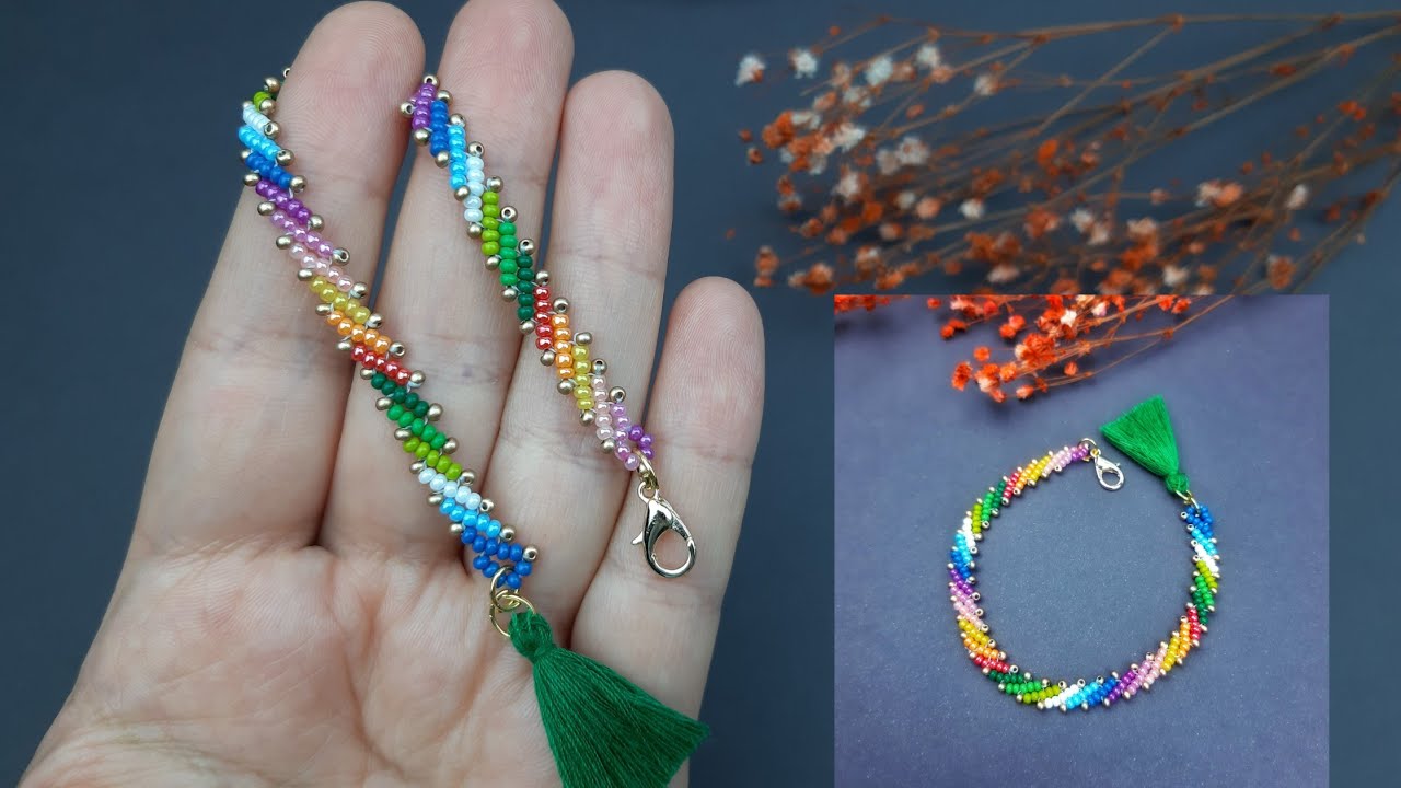 Kum Boncuktan Renkli Yaz Bilekliği Yapımı.  New Trend Beaded Bracelet Making. Beading Tutorial