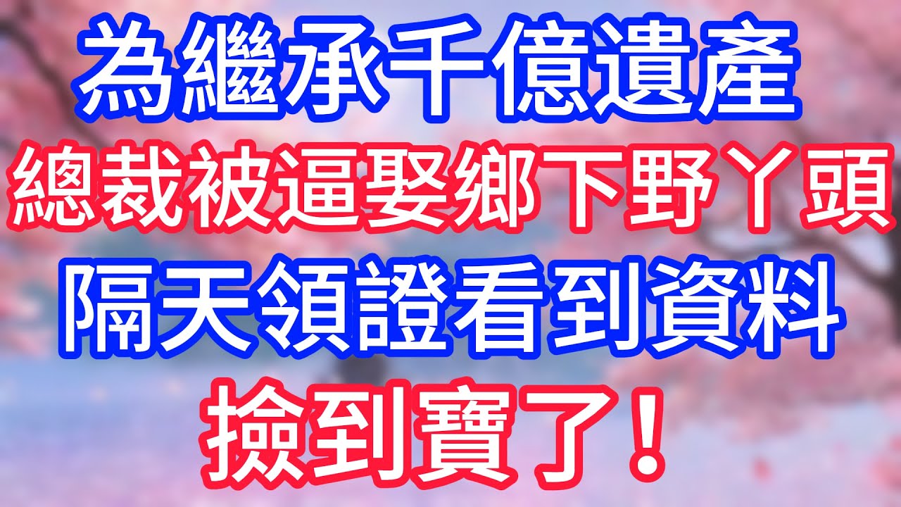 為繼承千億遺產，被逼娶了鄉下野丫頭，隔天領證看到資料，撿到寶了！