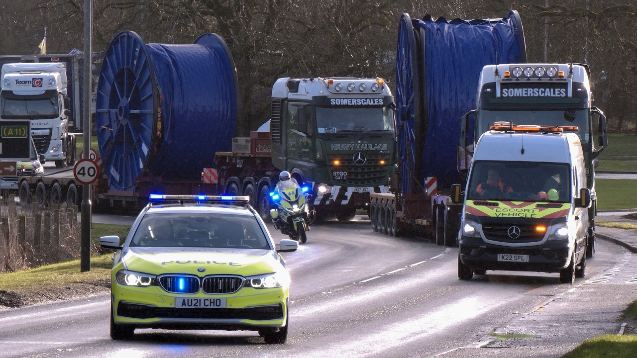 Police escort massive cable drums, a house, a boat, and other abnormal loads 🚓 🚛