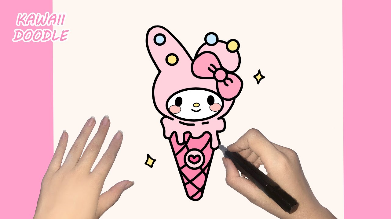 🌸HOW TO DRAW CUTE MY MELODY ICE CREAM 🍦🩵~ STEP BY STEP ~ KAWAII DOODLE