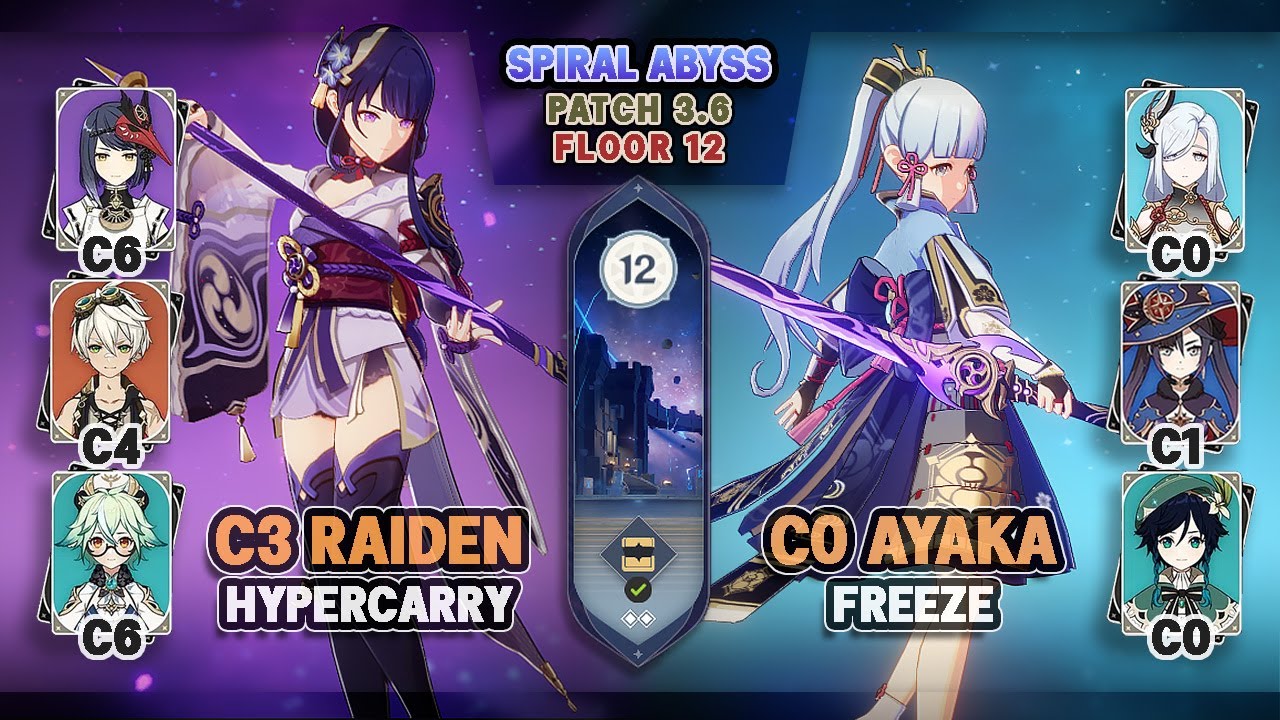 C3 Raiden Hypercarry & C0 Ayaka Freeze | NEW Spiral Abyss 3.6 Floor 12 - Genshin Impact