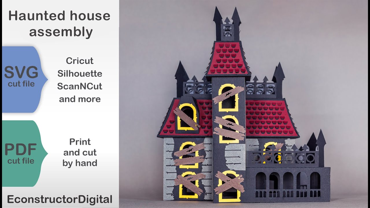 Halloween Haunted House SVG file for Cricut, Silhouette, Scan&Cut assembly