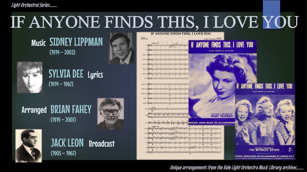 If Anyone Finds This, I Love You - Sid Lippman & Sylvia Dee Arr. Brian Fahey
