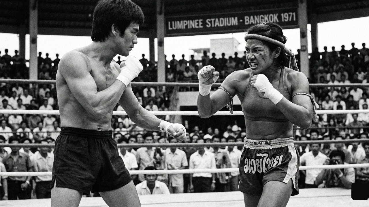 Bruce Lee Wyzwany Przez Tajską Niepokonaną Kickbokserkę 1971 — Mecz W Bangkoku