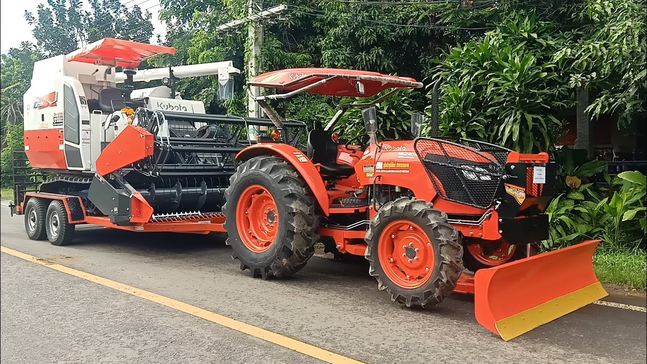 ทดสอบรถเกี่ยวขึ้น-ลงเทรลเลอร์ m6240ลากโดยไม่ต้องใช้โฟวิลก็ไปได้แบบสบายๆ Kubota tractor