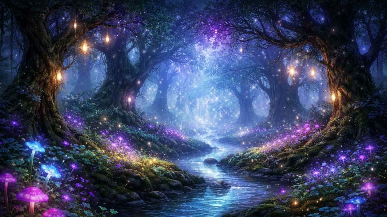 Enchanted Glowing Forest | Mystic River Ambience