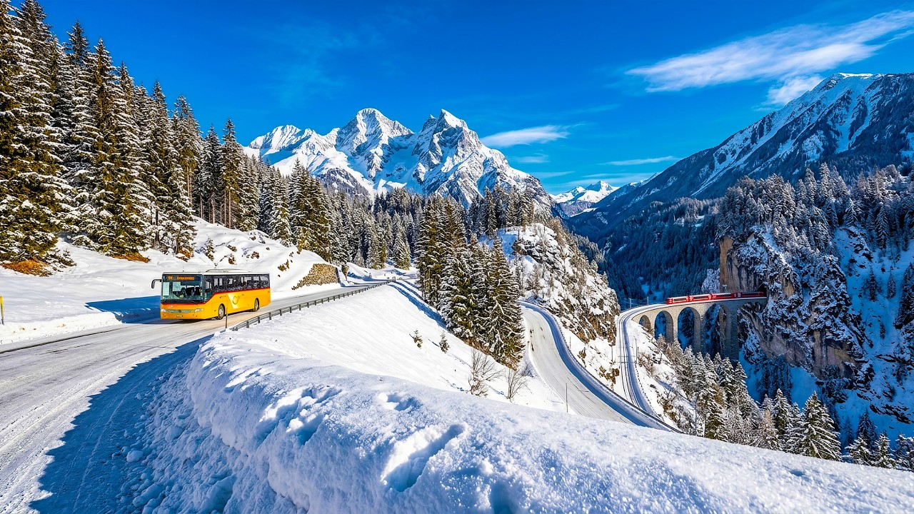 Swiss Alps Winter Drive 🇨🇭 | Snowy Mountain Roads in Switzerland | 4K Scenic Driving Tour