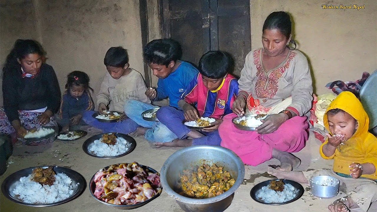 Simple Nepali Village Food ||Fried Chicken, Dal & Rice Cooked Traditionally||