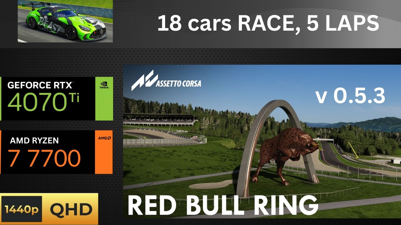 Assetto Corsa EVO v 0.5.3 - RACE 18 cars, RedBull ring - Ultra preset, DLSS Quality - 1440p QHD