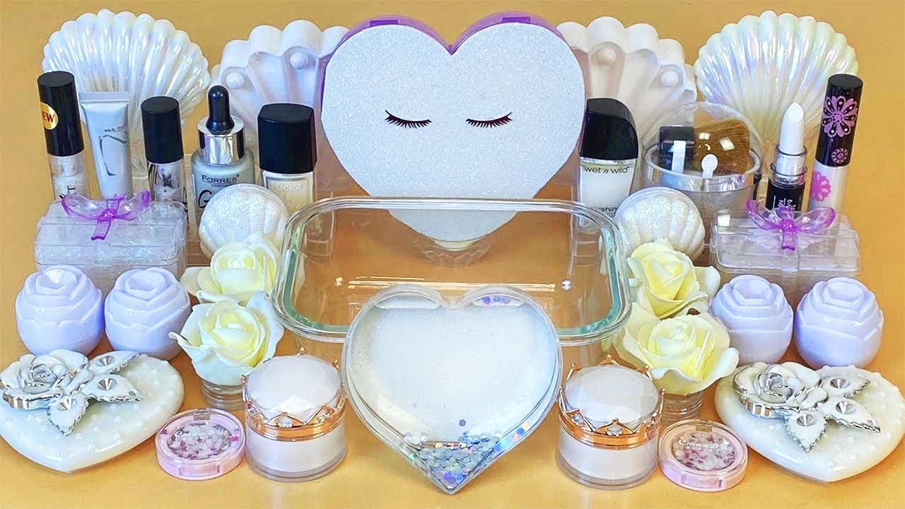 ASMR Slime 💥🤍🌊 Mixing ”WHITE” makeup, Eyeshadow, glitter into slime. Satisfying slime video.