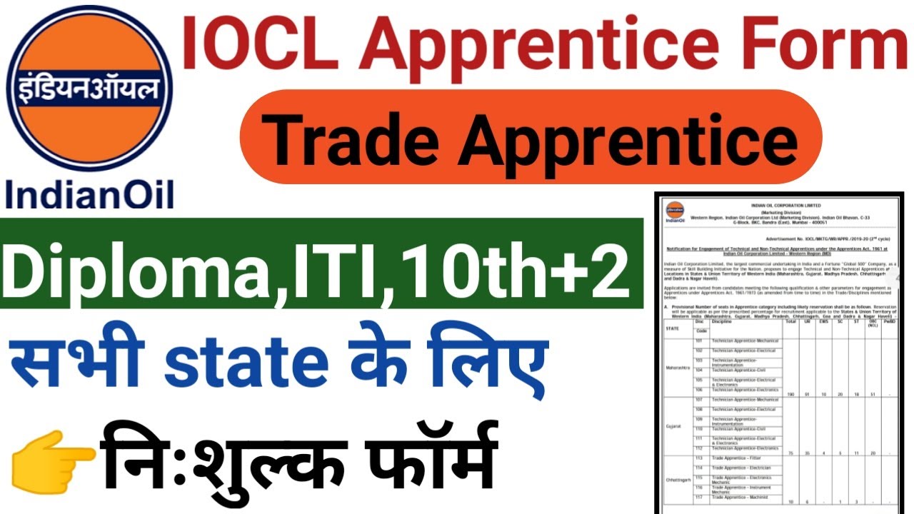 IOCL Trade apprentice online form 2020 || IOCL Apprentice Diploma,ITI,12th Pass || No fee 2020