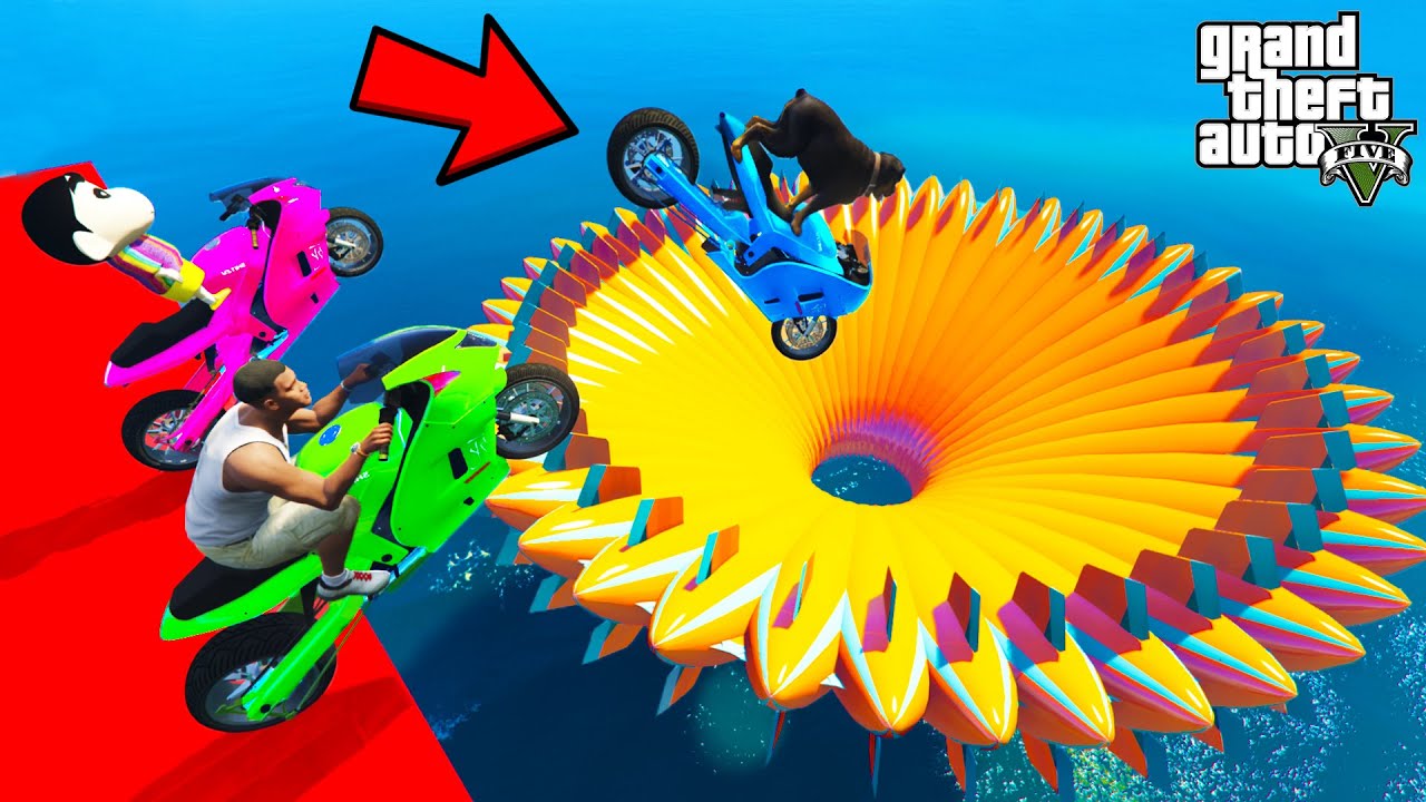 FRANKLIN TRIED IMPOSSIBLE GIANT WATER FLOWER MEGARAMP PARKOUR CHALLENGE IN GTA 5 | SHINCHAN and CHOP